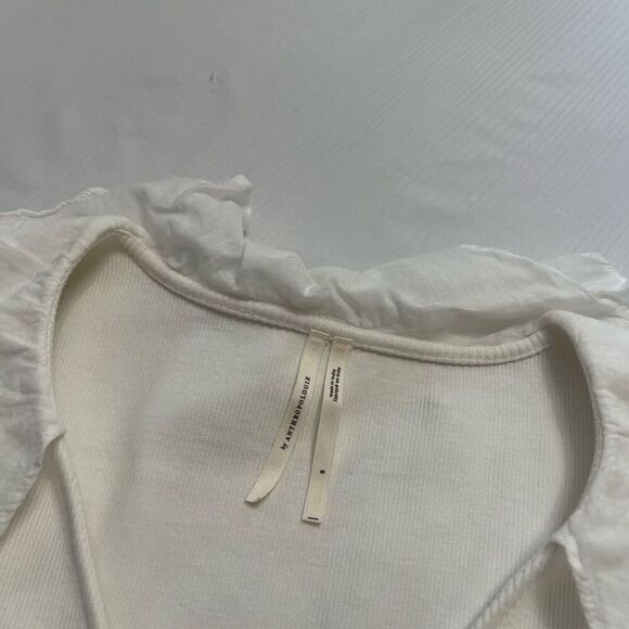 By Anthropologie Ruffled Ivory Blouse Top Ribbed Long Sleeve Ivory Size Small - Picture 3 of 9